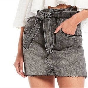 Free People East of Eden Denim Mini Skirt Black Tie Waist